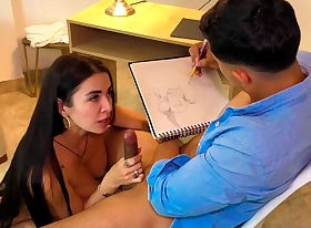 Artist can't contain himself plus masturbates while drawing the chubby tits of Colombian Silvana Lee naked - Angel Cruz