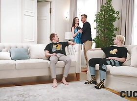 CUCK4K. Young Russian slut Margo Von Tease is fucked in double regions in front of cuckold husband