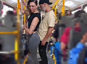 Slutty Student Gets Cumshot in Public on rub-down the Bus