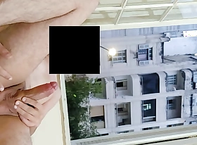 Risky masturbation flashing at open window dissemble neighborhood
